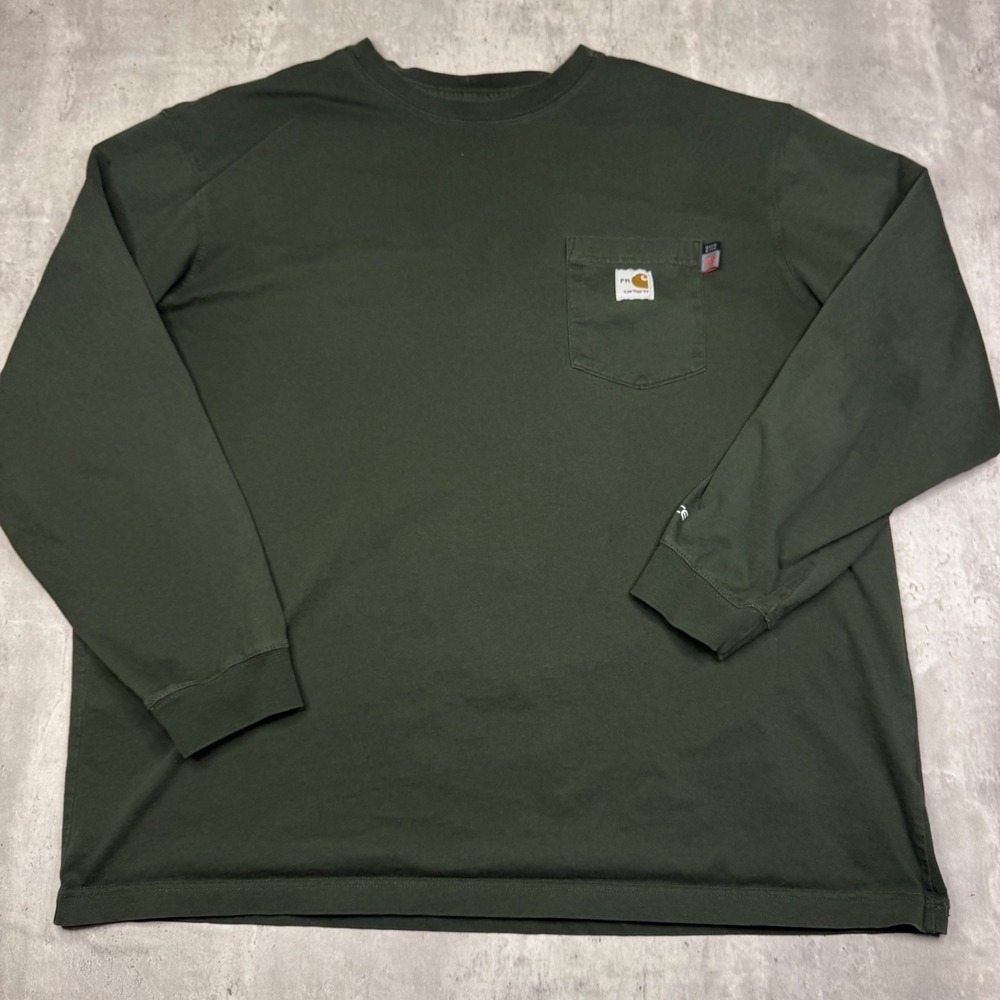 Carhartt FR Flame Resistant Loose Fit Green Long Sleeve Pocket Tee XXL TK0235-FR
